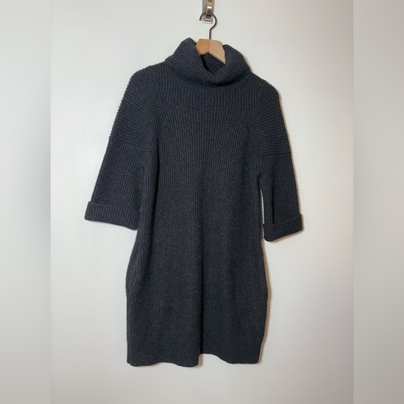 Allsaints Women's S Wool alpaca Turtleneck Knit 3/4 Sleeve Sweater Dress Black - Picture 4 of 11